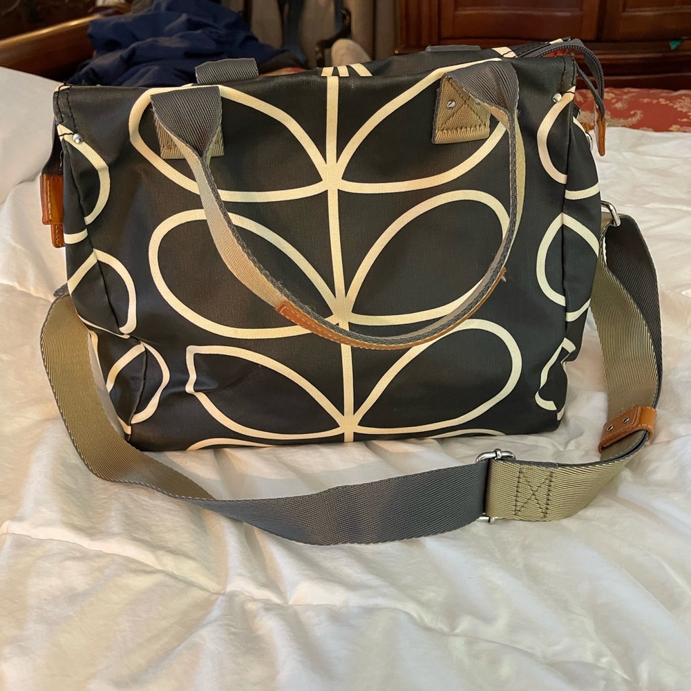 Oral Kiely shoulder bag; black and white with orange interior